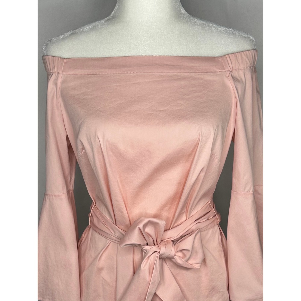 White House Black Market Ballerina Bell Off Shoulder Tie Waist Blouse Sz S - Picture 6 of 12